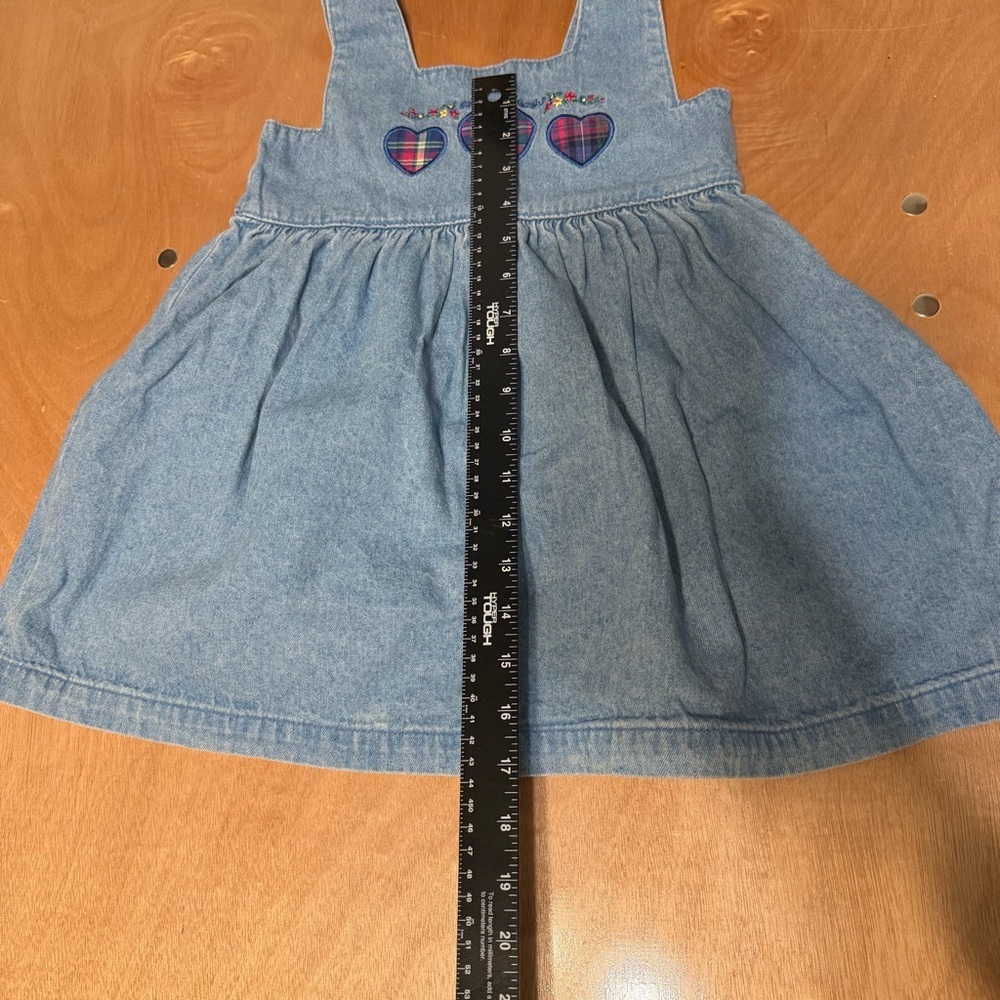 Vintage 90s Girls OSHKOSH B'Gosh Sz 5 Dress Jumper Denim Jean Plaid Hearts - Picture 7 of 12